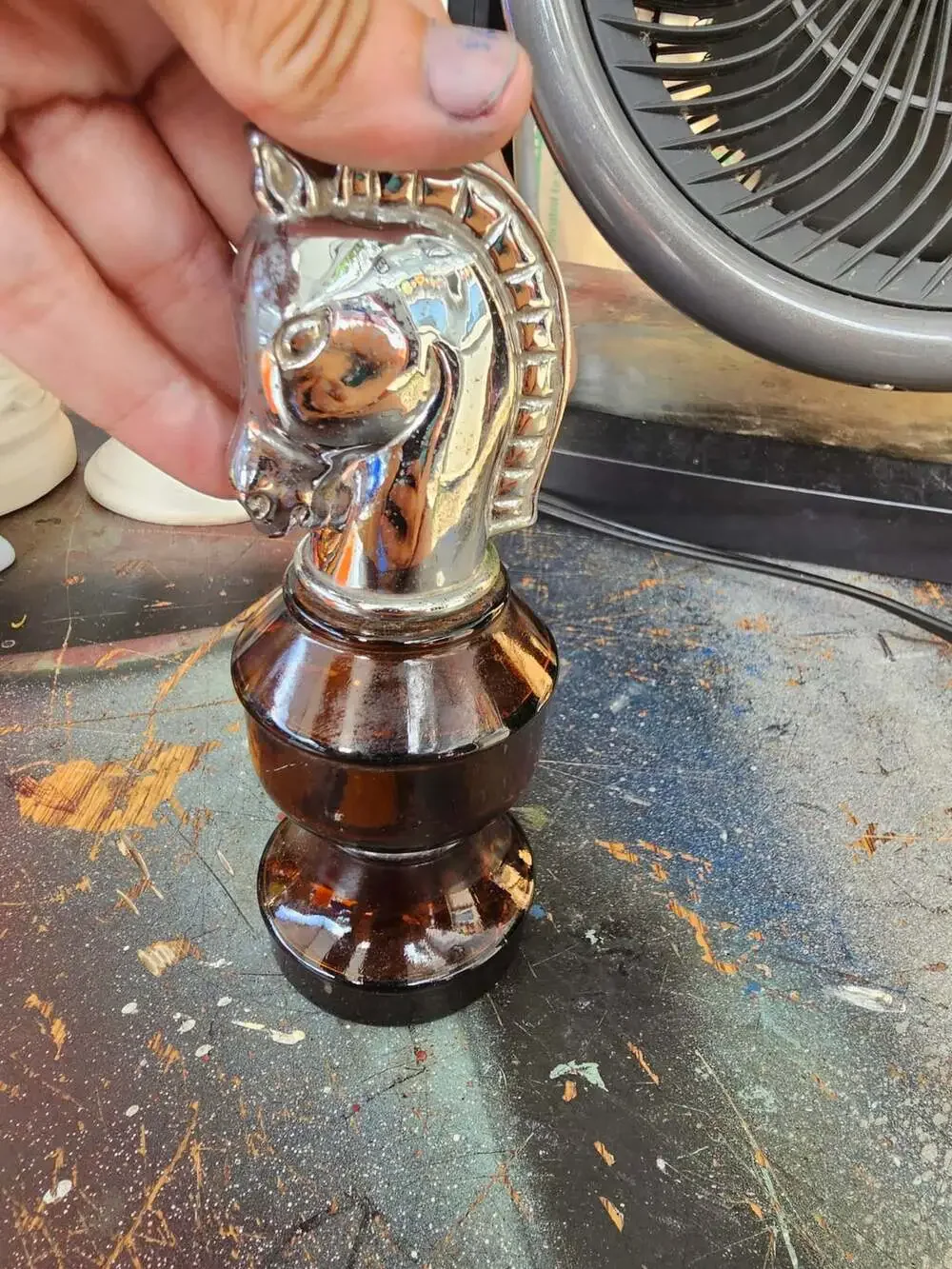 Vintage Avon Smart Move Oland Cologne Knight Chess Piece Amber Glass Bottle